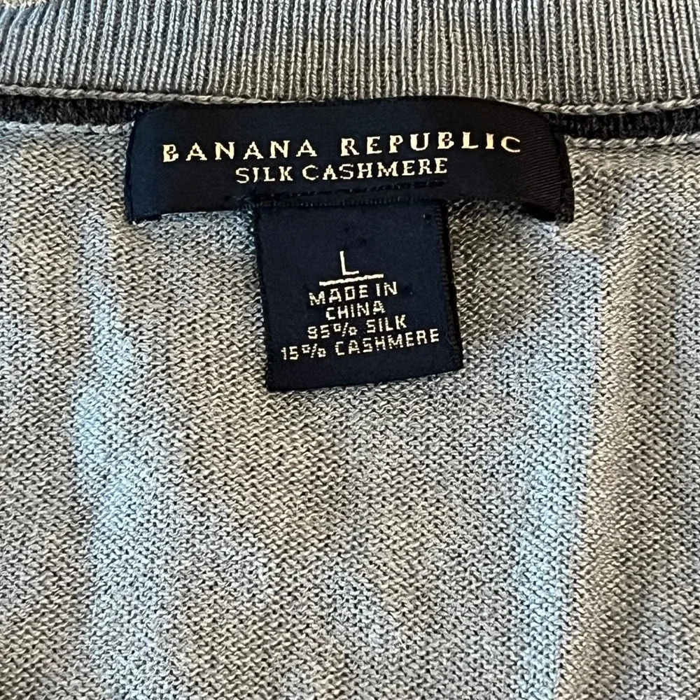 Banana Republic Silk Cashmere Long Sleeve V-Neck Sweater Mens Large Bluish Gray‎